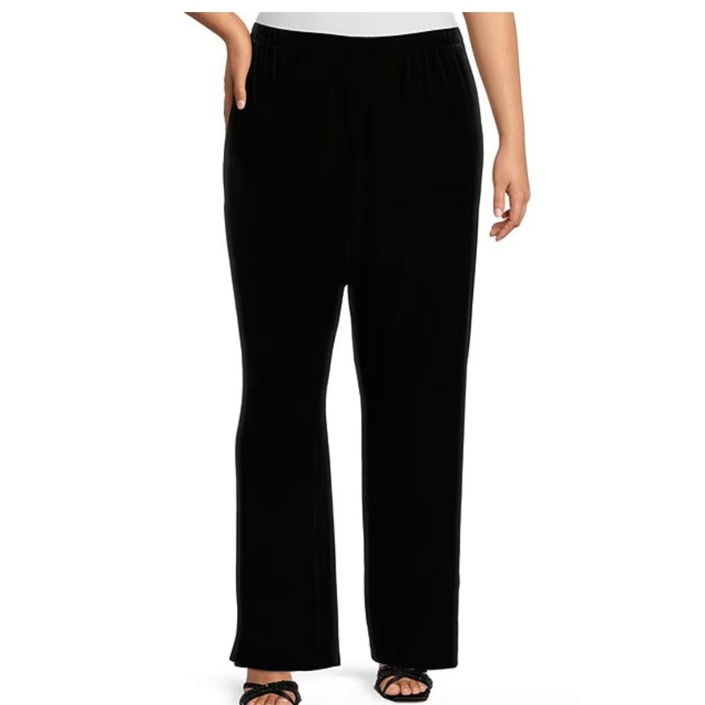 Alex Evenings Stretch Velvet Straight Pull-On Pants | Plus 3X, Black NEW $99
